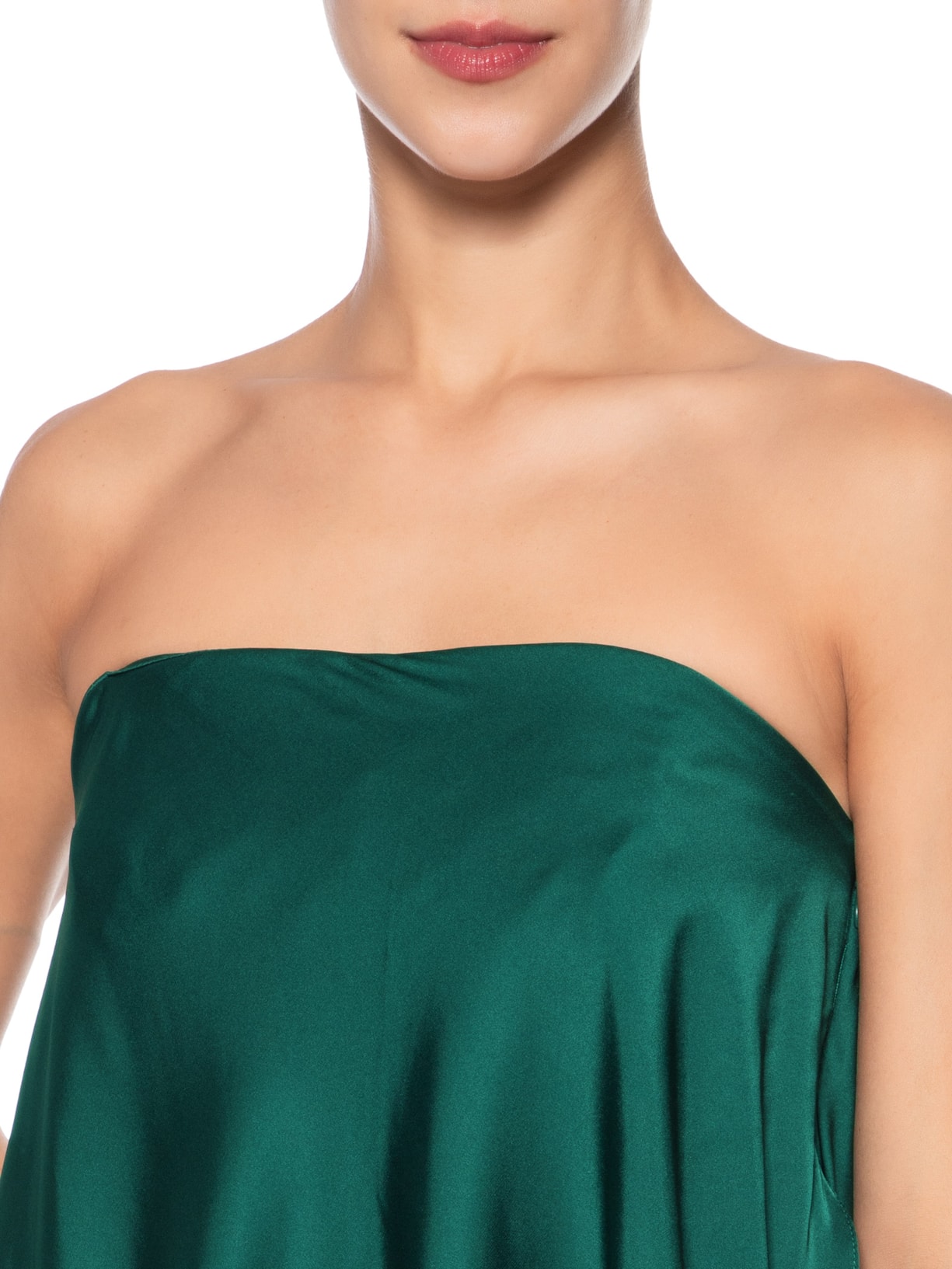 Vestido Cetim Assimétrico Strapless Verde Dress To