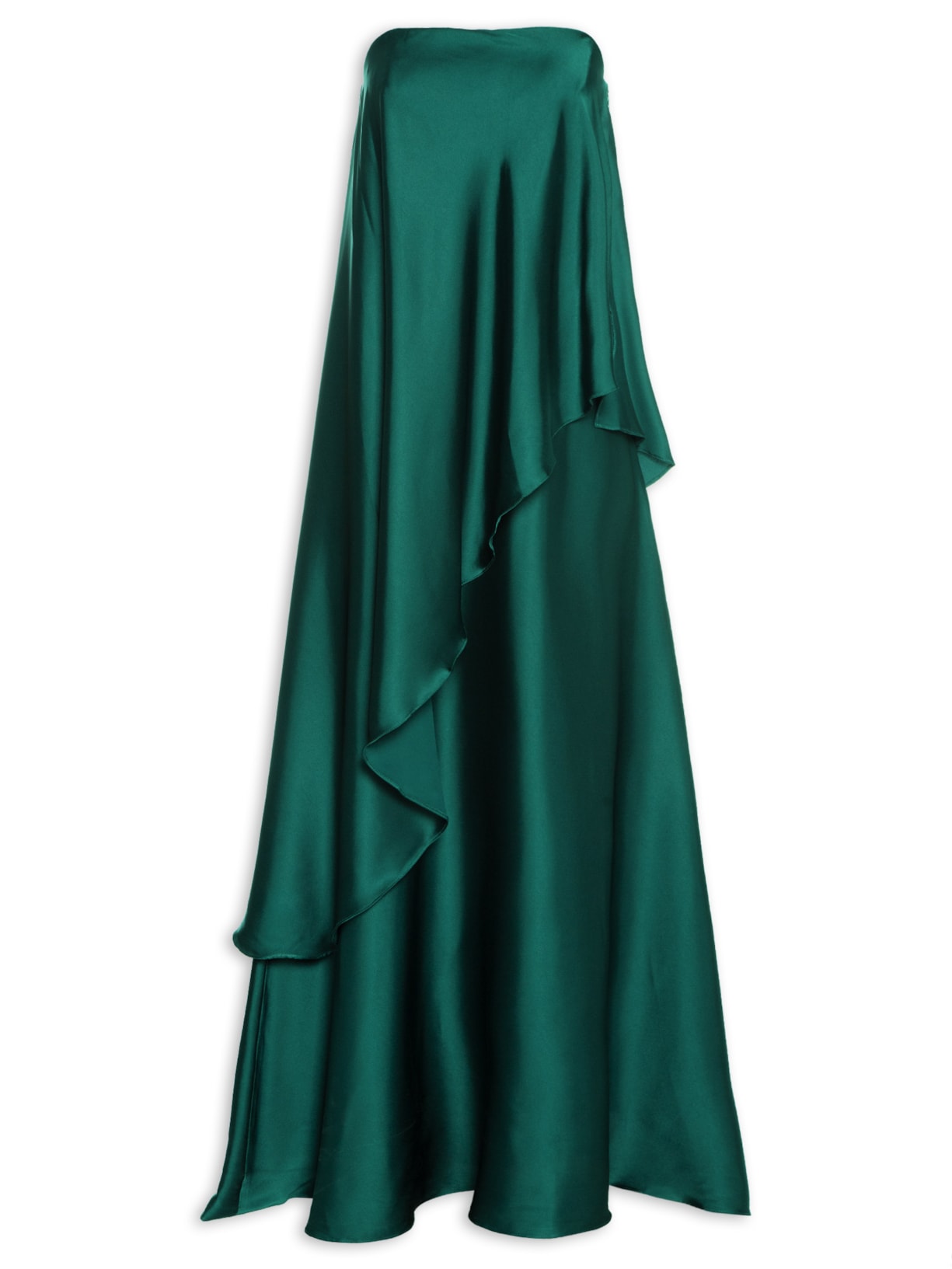 Vestido Cetim Assimétrico Strapless Verde Dress To