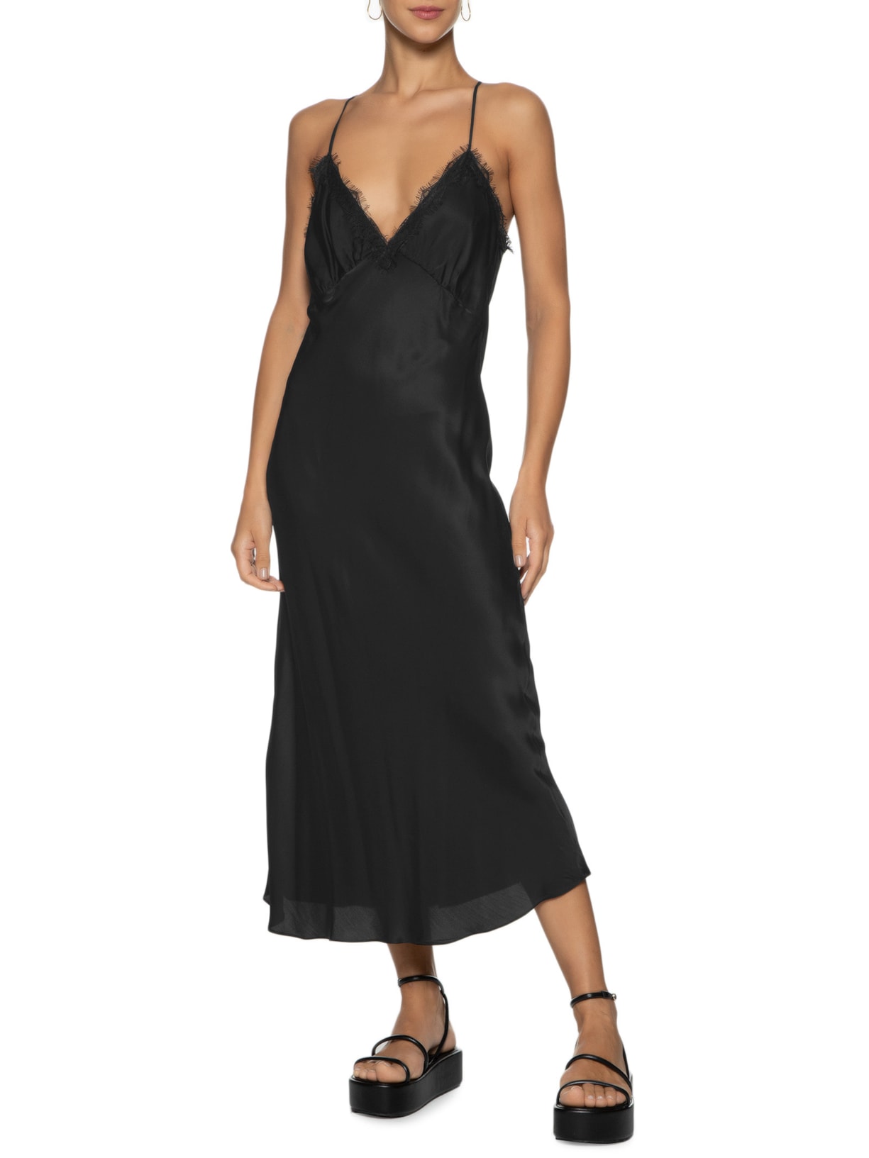 Vestido Cetim Com Renda Preto DRESS TO