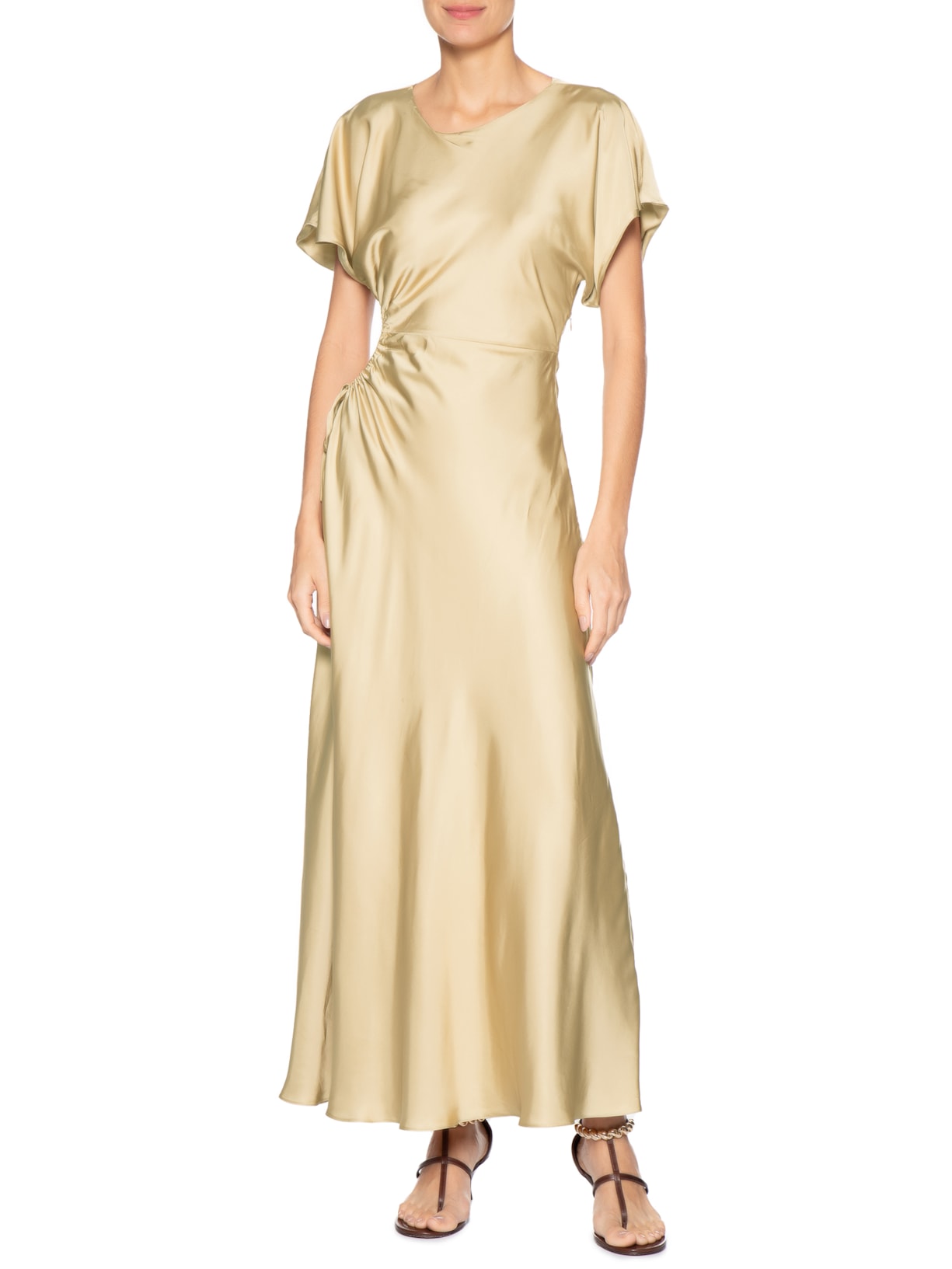Vestido Cetim Dourado Aluf