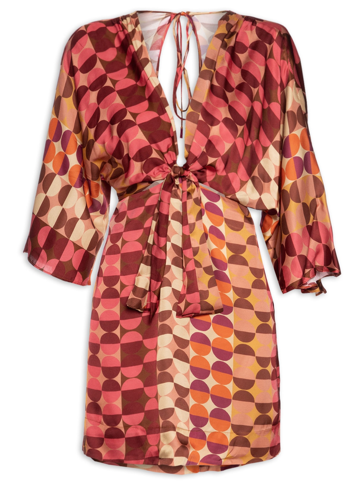 Vestido Cetim Estampa Meia Lua - Rosa