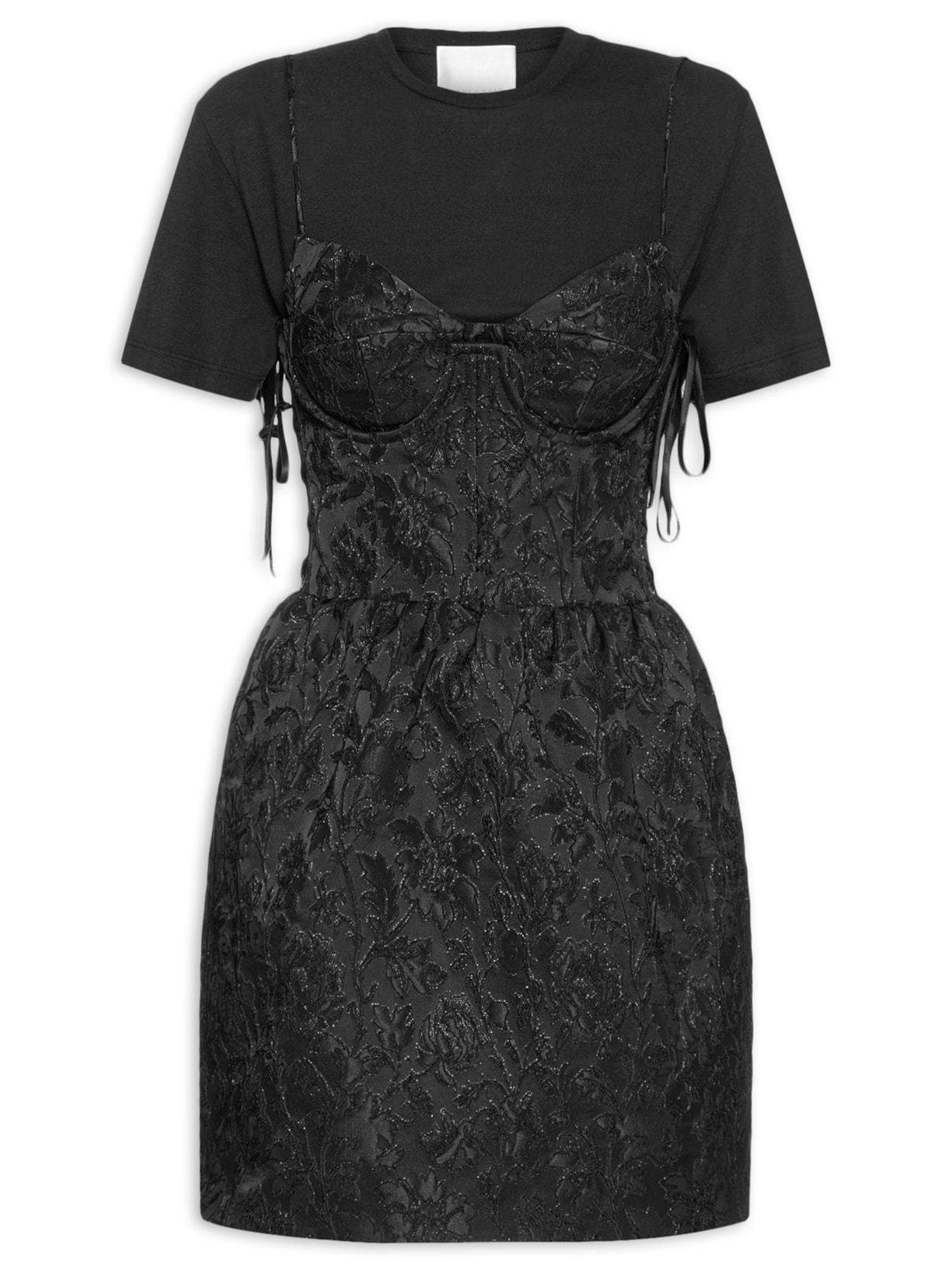 Vestido Cetim Flower - Preto