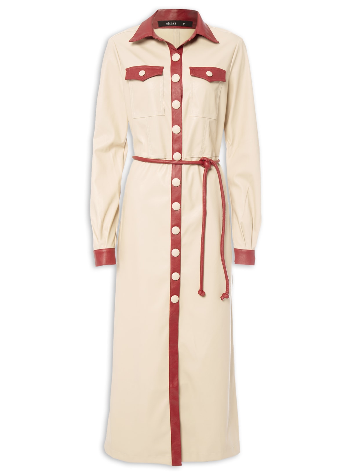 Vestido Chemise Bicolor - Bege