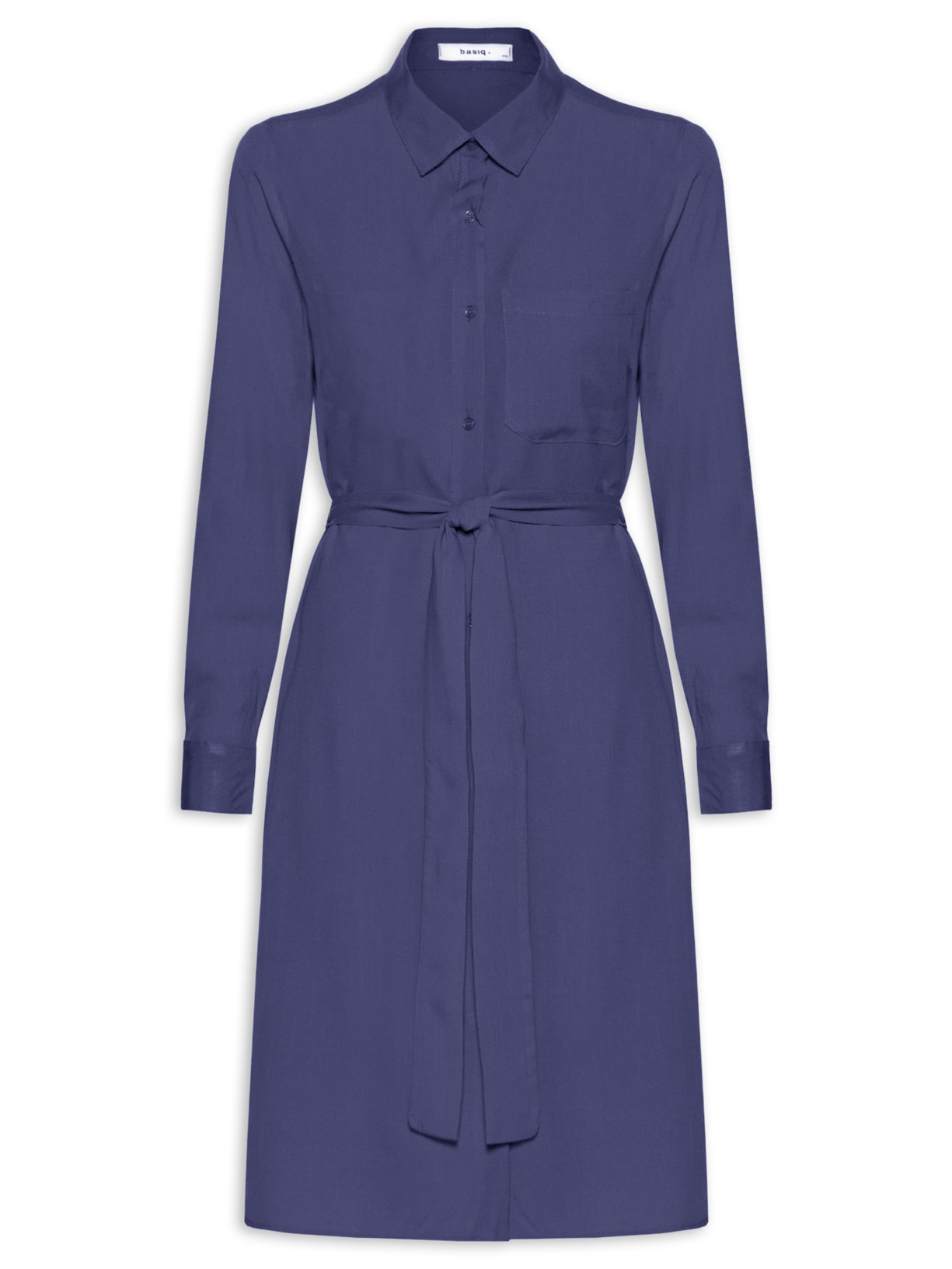 Vestido Chemise Com Amarração Azul Basiq