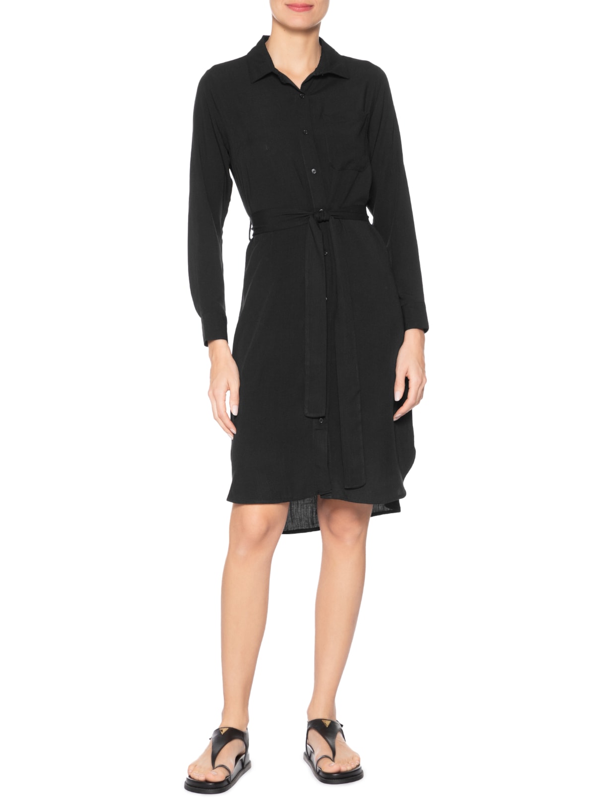 Vestido Chemise Com Amarração Preto Basiq