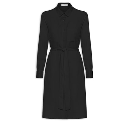 Vestido Chemise Com Amarração - Preto