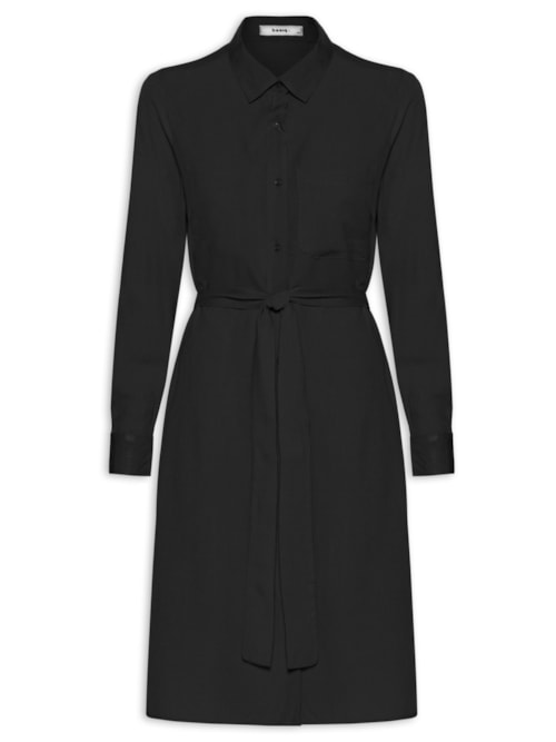 Vestido Chemise Com Amarração - Preto