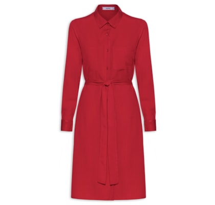 Vestido Chemise Com Amarração - Vermelho
