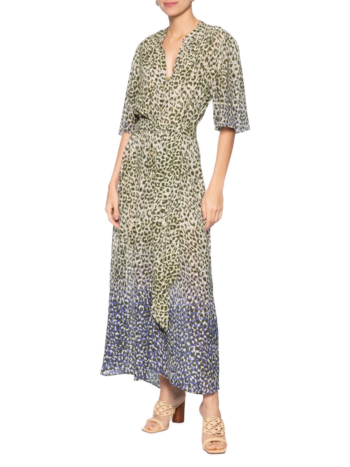 Animale Vestido Chemise Com Faixa Onça Degradê Animal Print