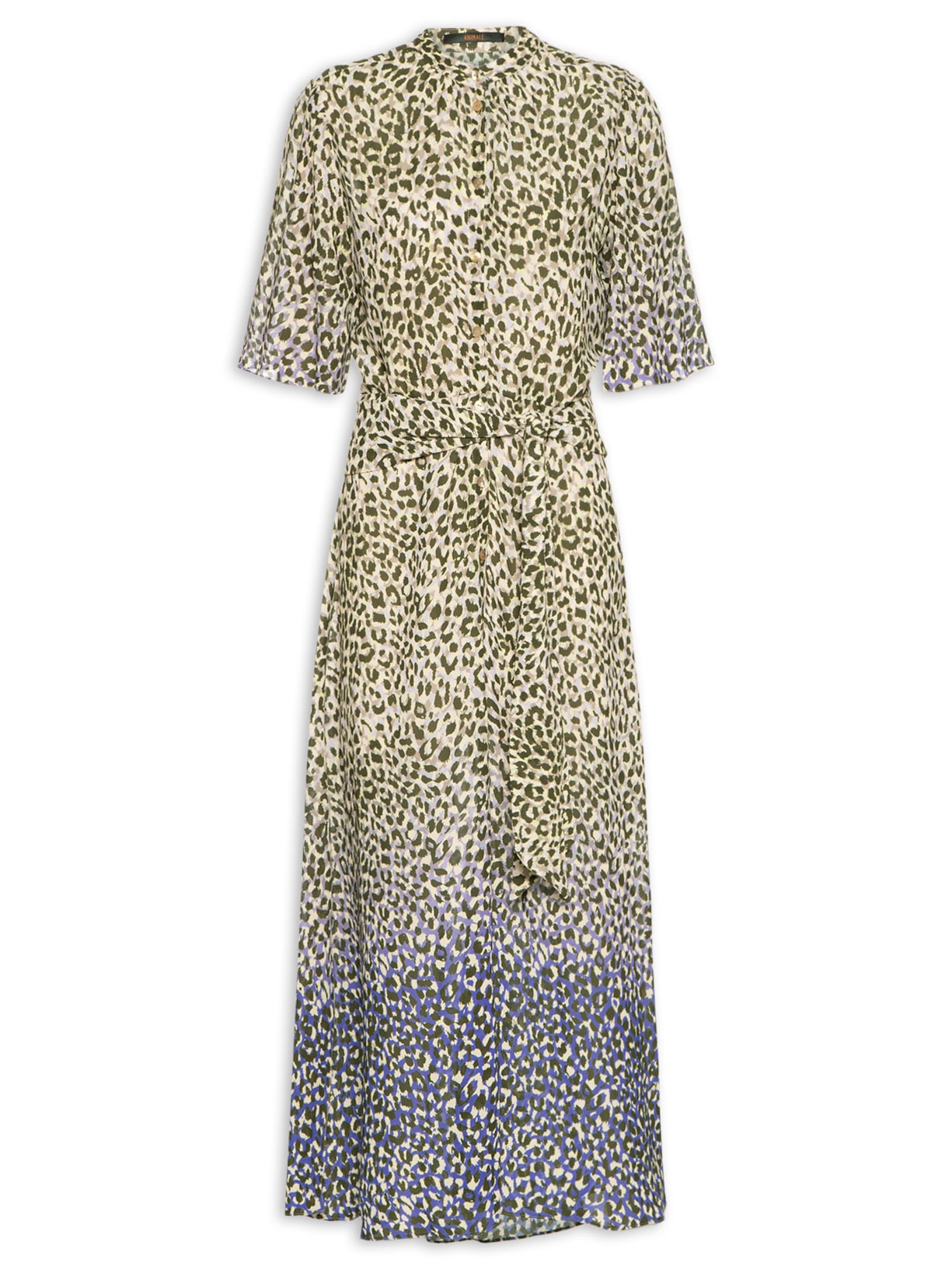 Vestido Chemise Com Faixa Onça Degradê - Animal Print