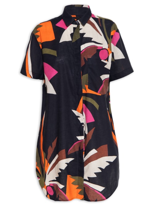Vestido Chemise Coqueiro Curto - Preto
