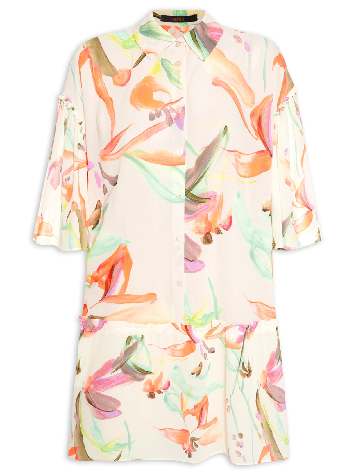 Vestido Chemise Curto Mix Floral Light - Bege