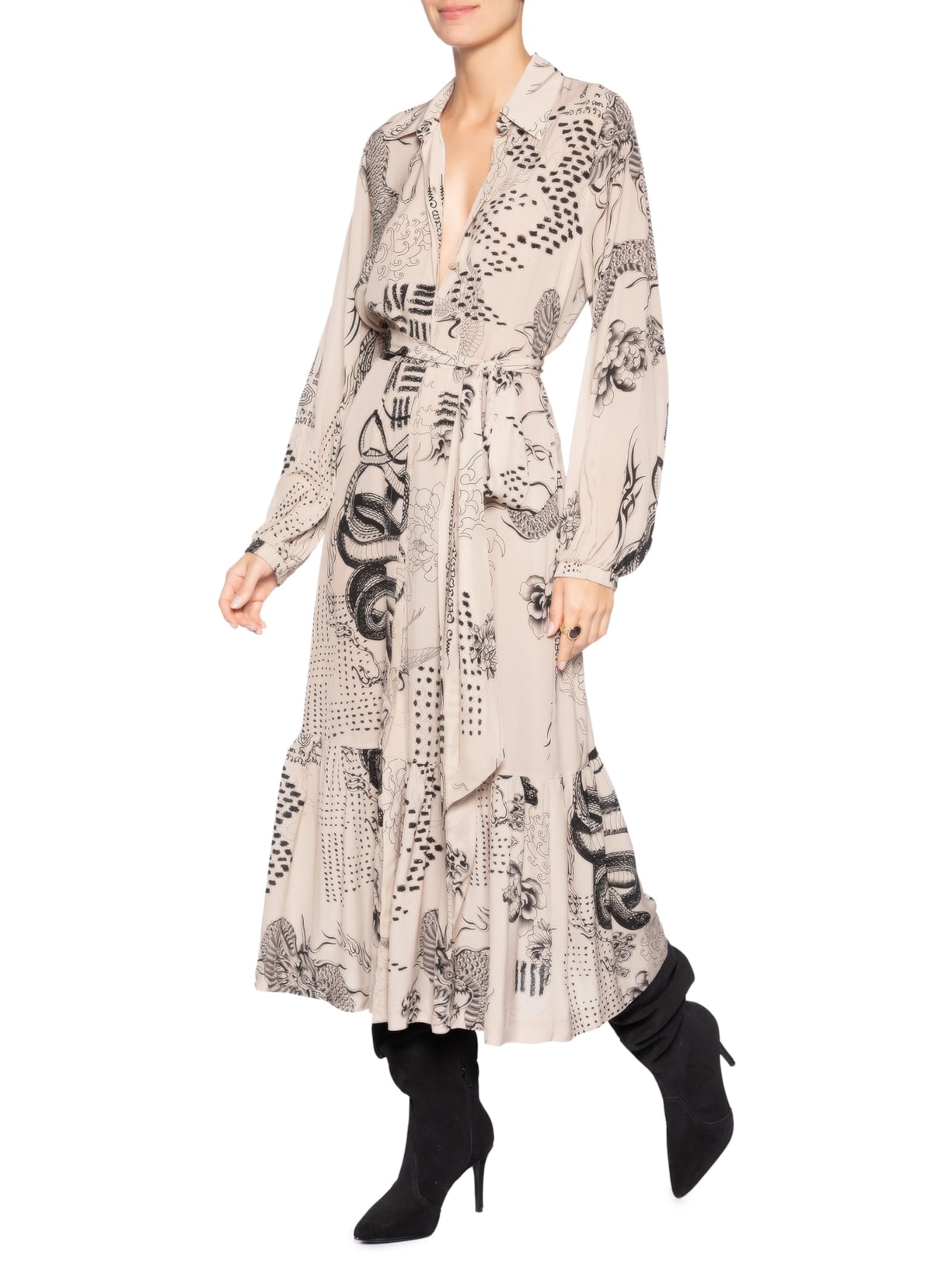 Vestido Chemise Dragão Pele Bege Animale Animale