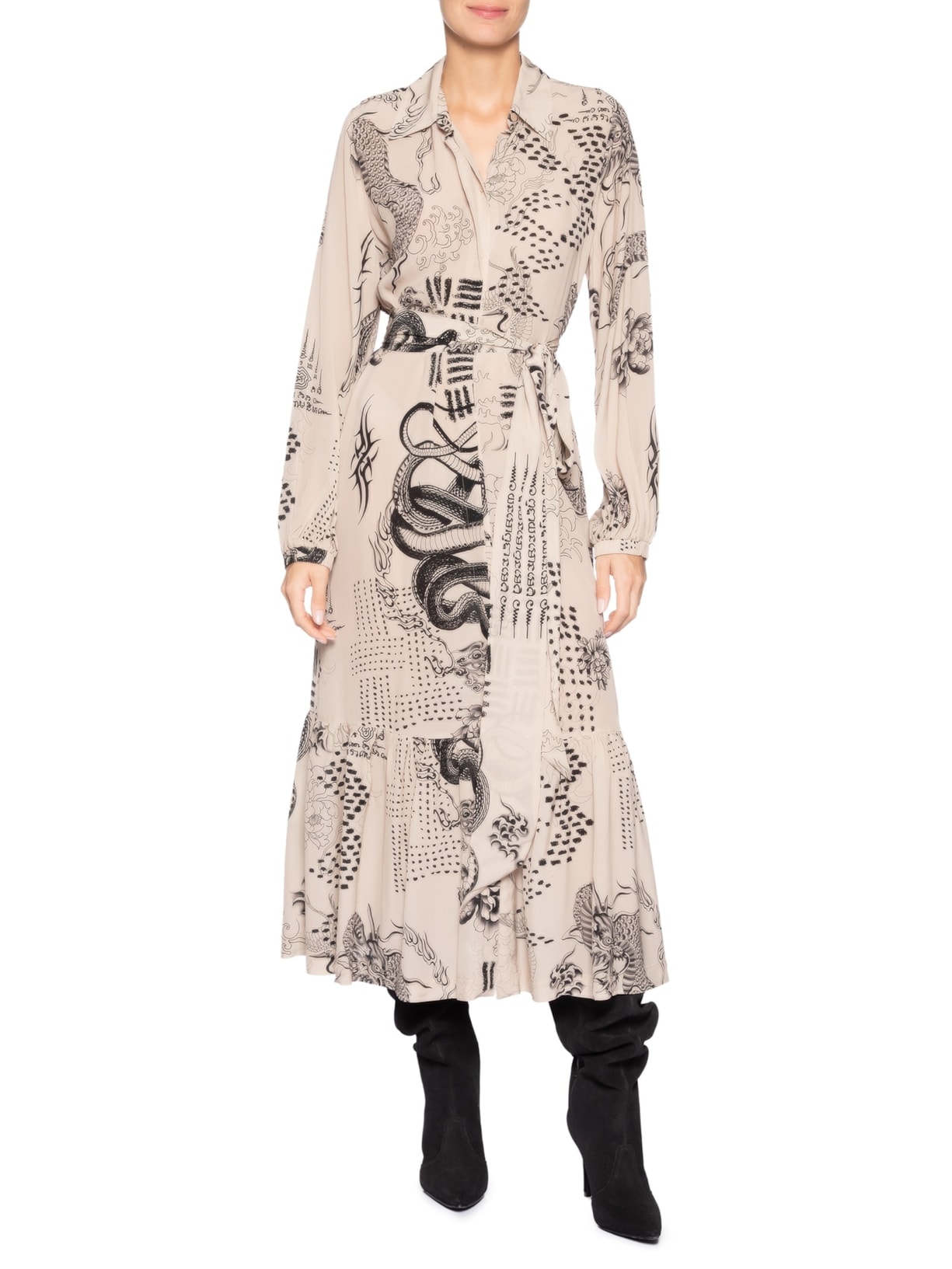 Vestido Chemise Dragão Pele Bege Animale Animale