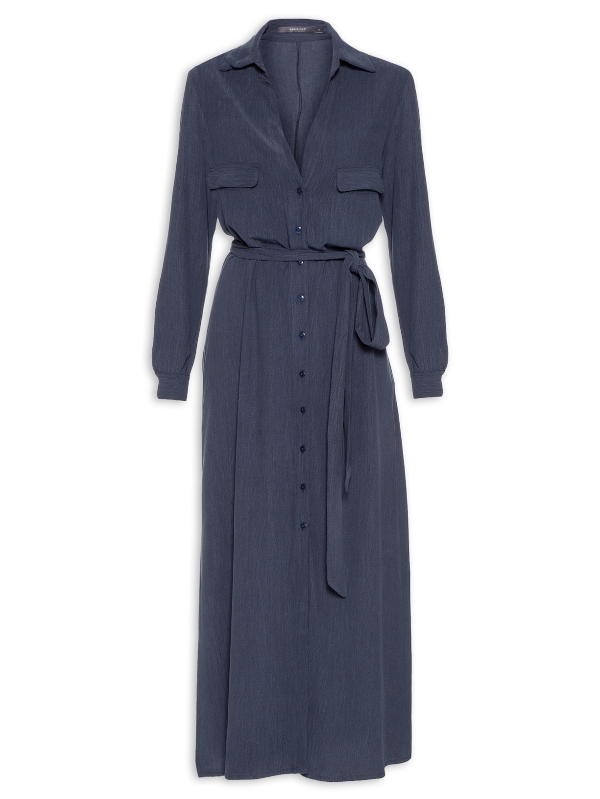 Vestido Chemise Faixa Amarração Azul Maria Filó