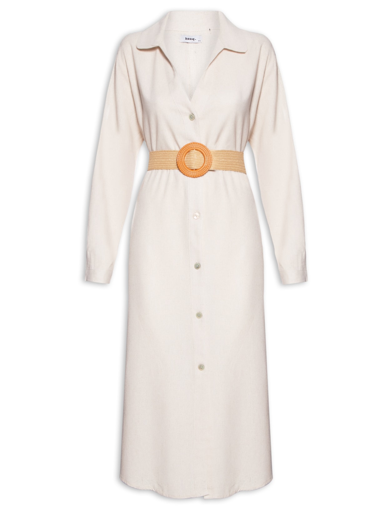 Vestido Chemise Midi Com Cinto - Bege