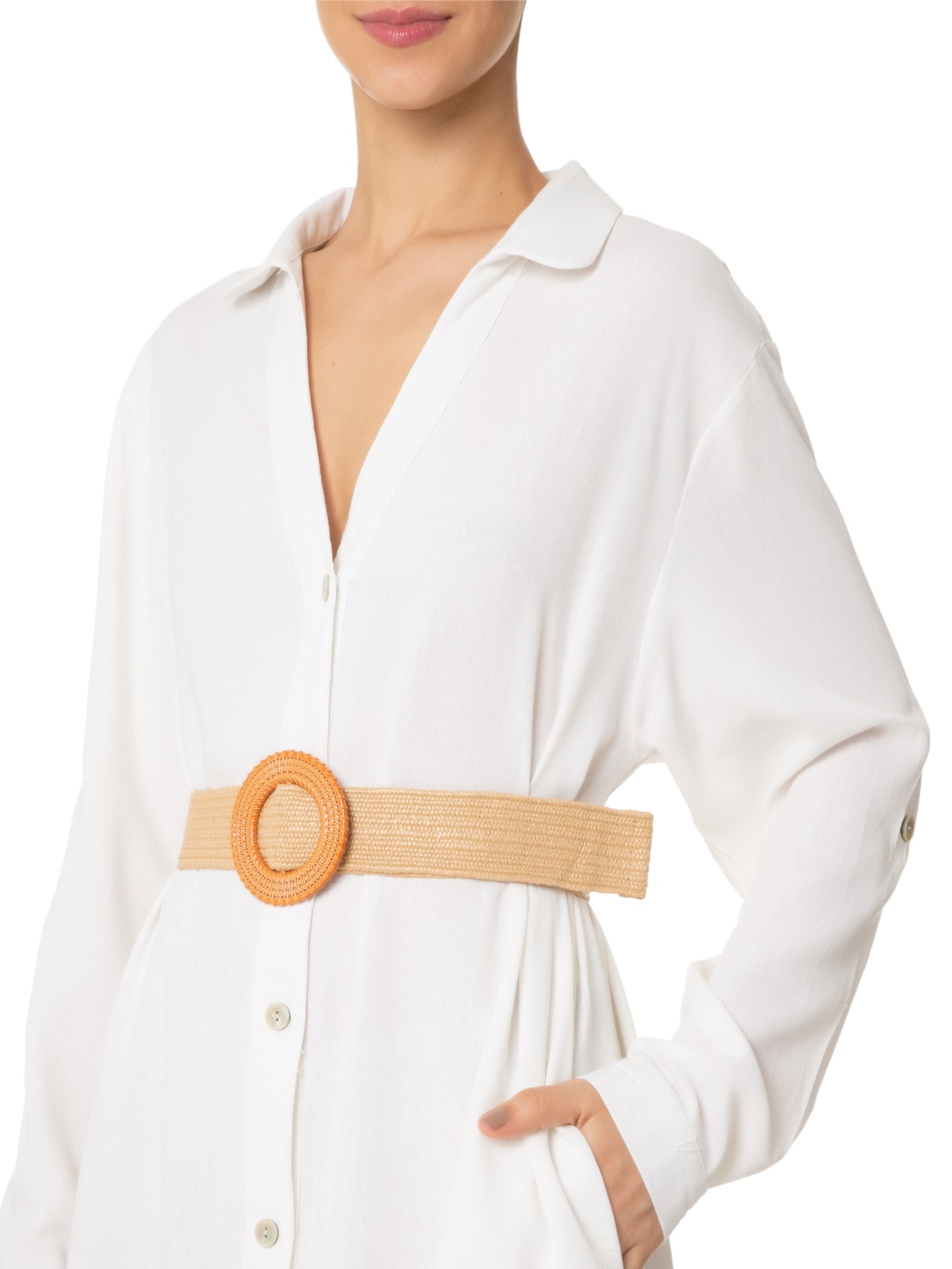 Basiq Vestido Chemise Midi Com Cinto Off White - Main Image