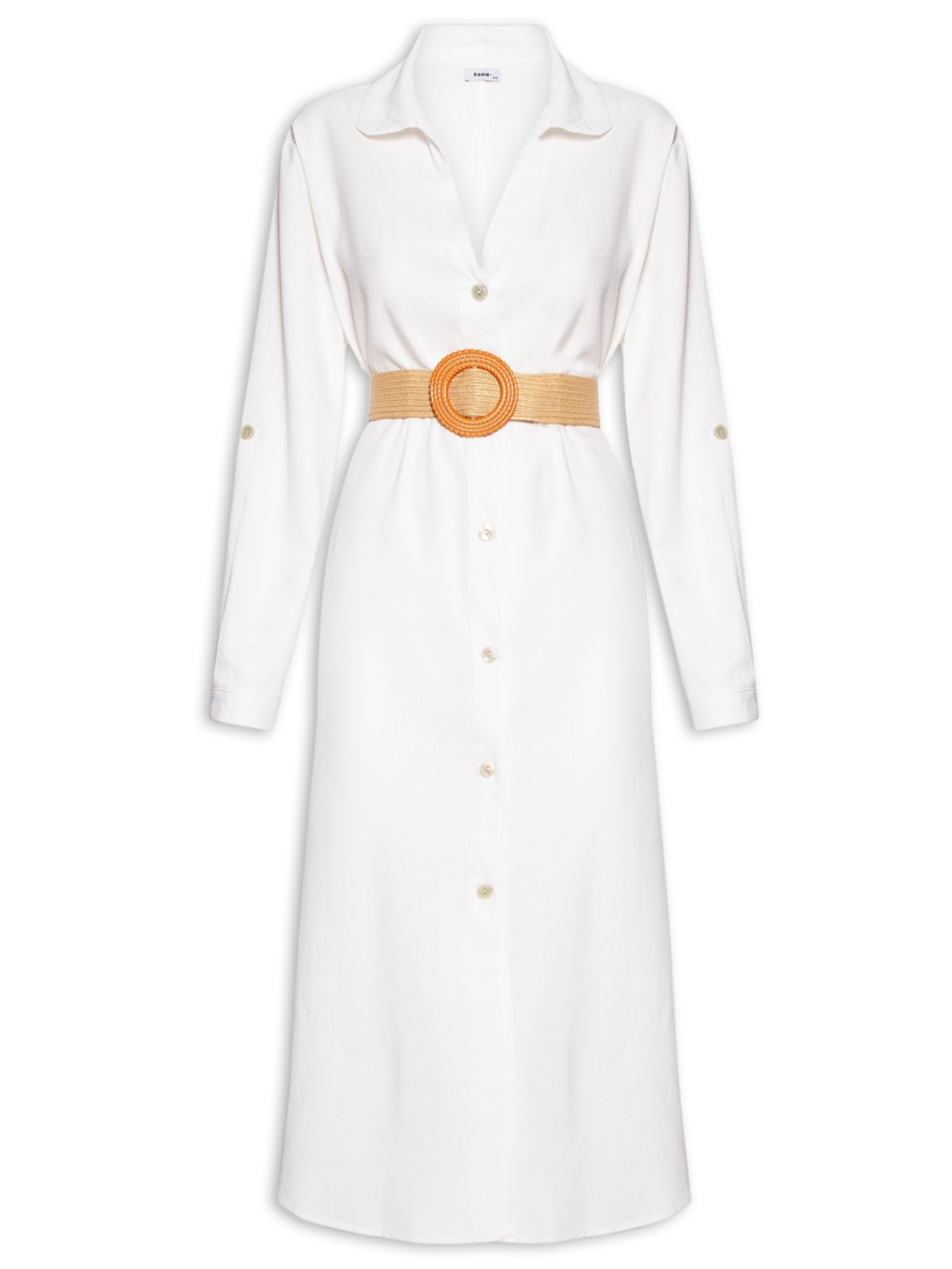 Vestido Chemise Midi Com Cinto - Off White