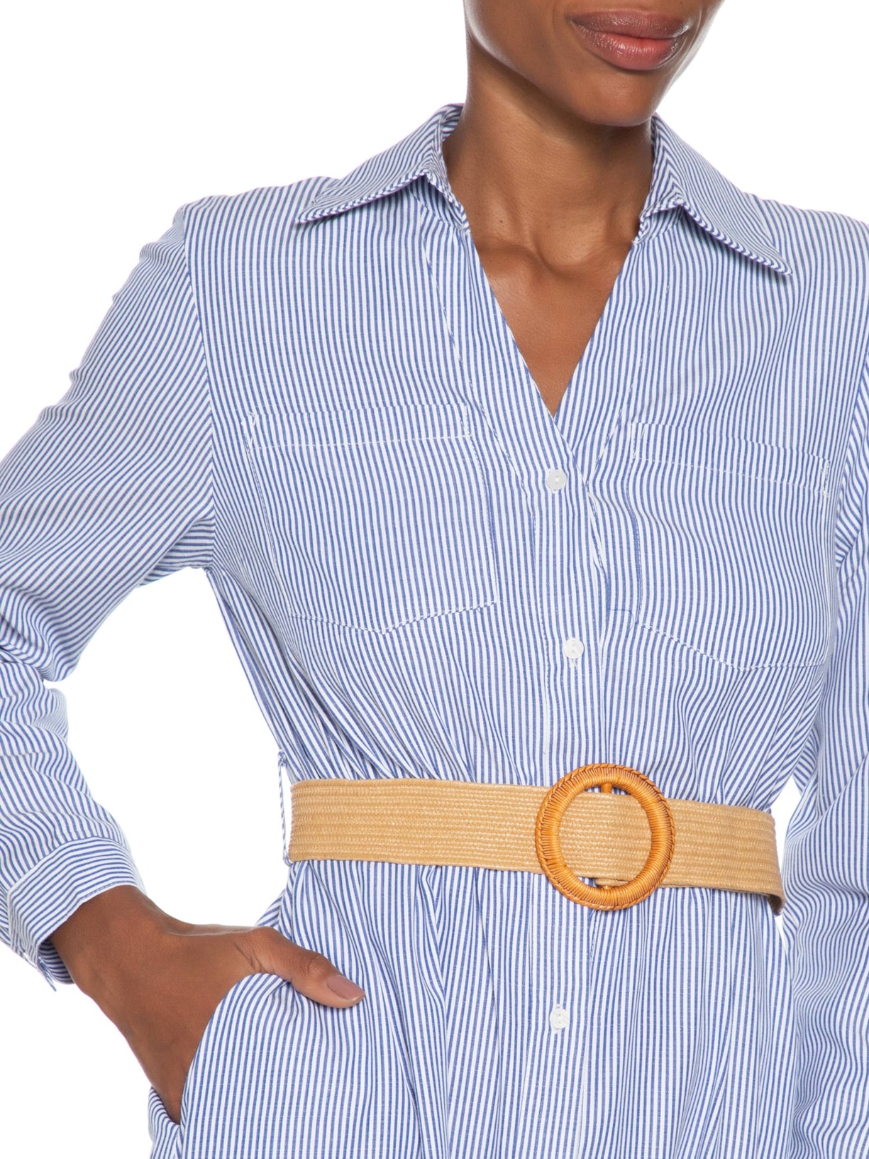 Vestido Chemise Midi Listrado Azul Basiq