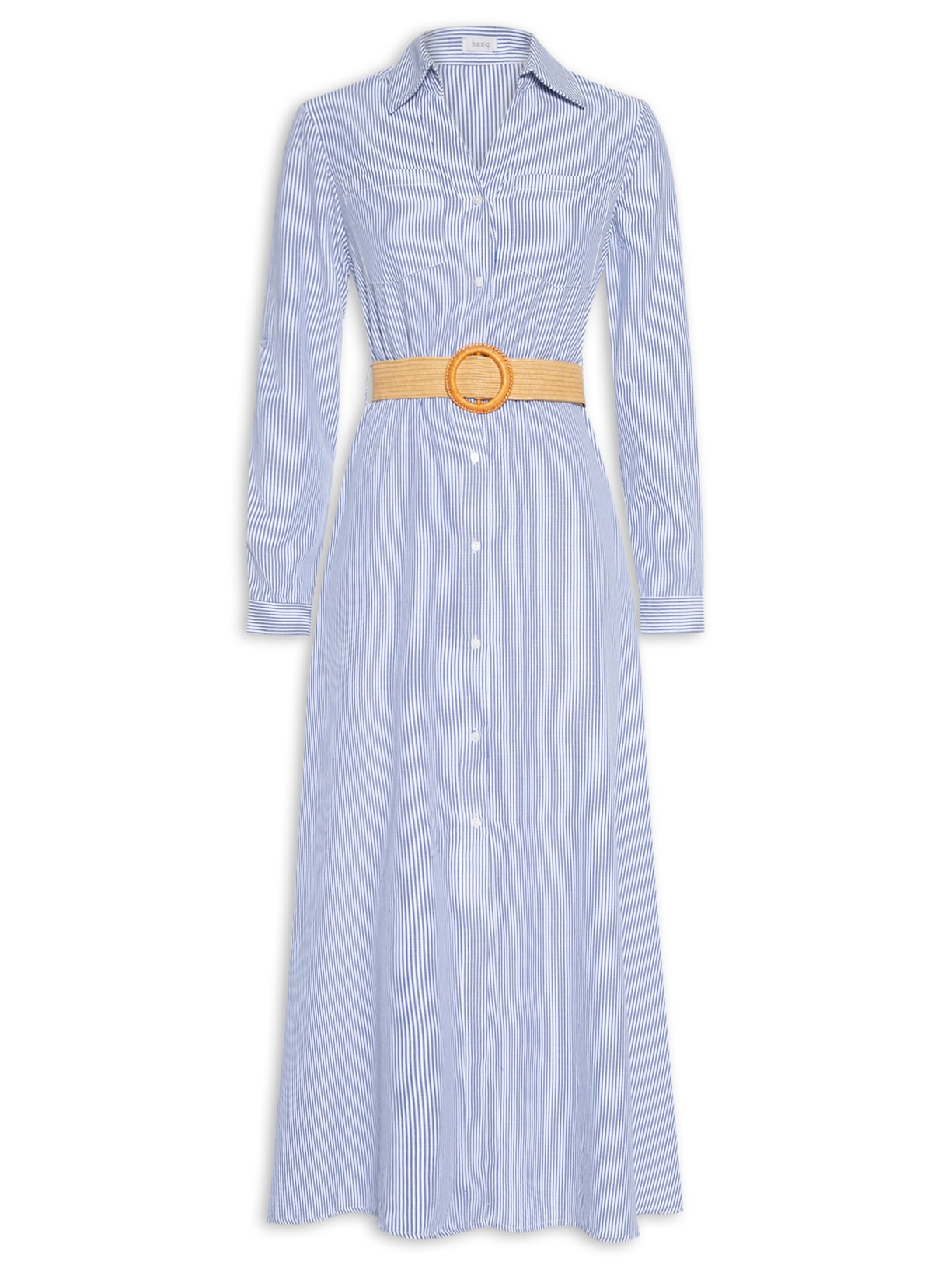 Vestido Chemise Midi Listrado - Azul