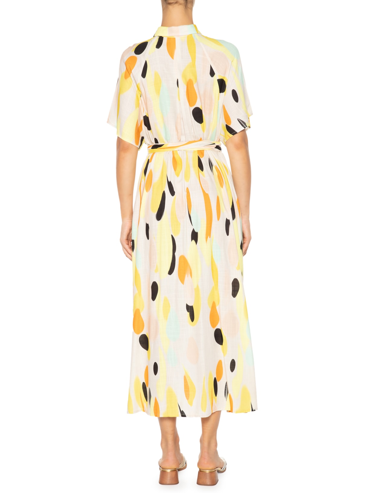 Vestido Chemise Midi Murano Pois Fresh Amarelo Animale