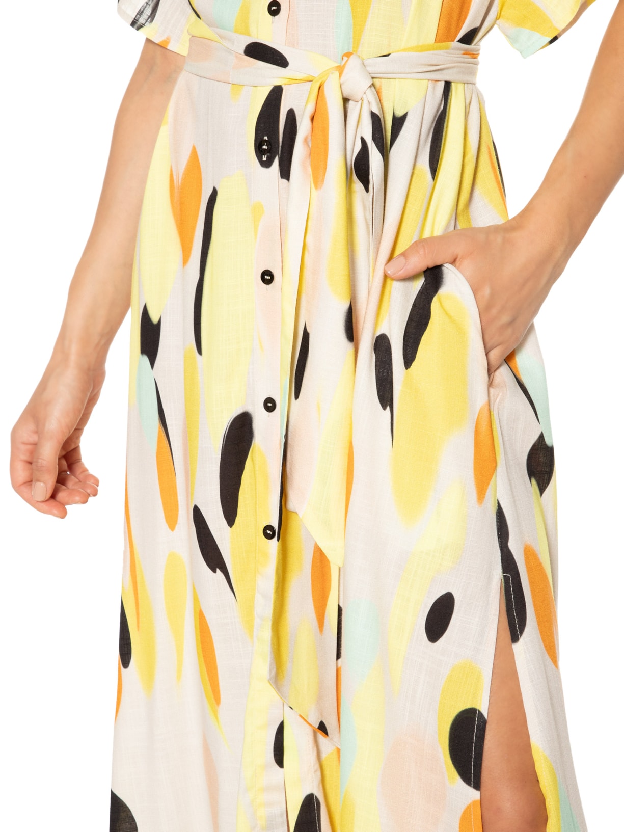 Vestido Chemise Midi Murano Pois Fresh Amarelo Animale