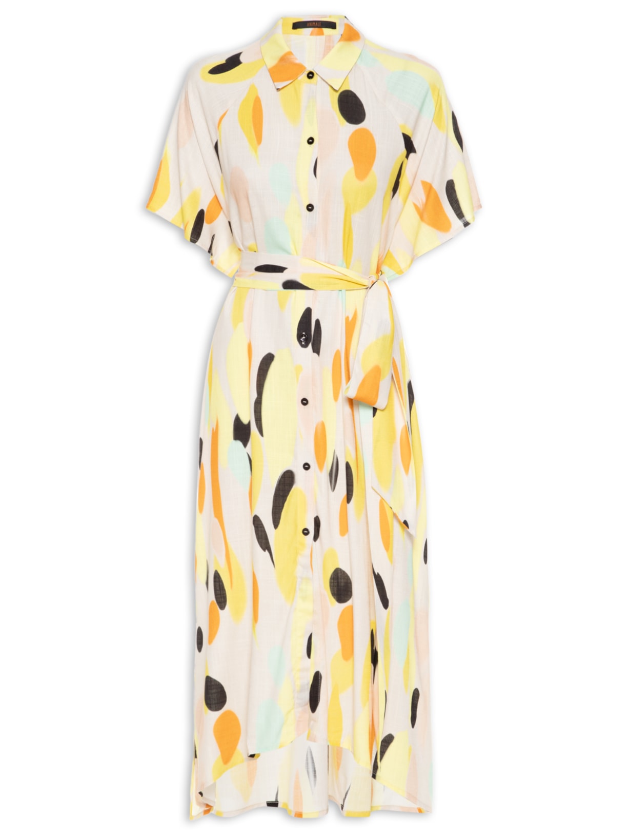 Vestido Chemise Midi Murano Pois Fresh Amarelo Animale