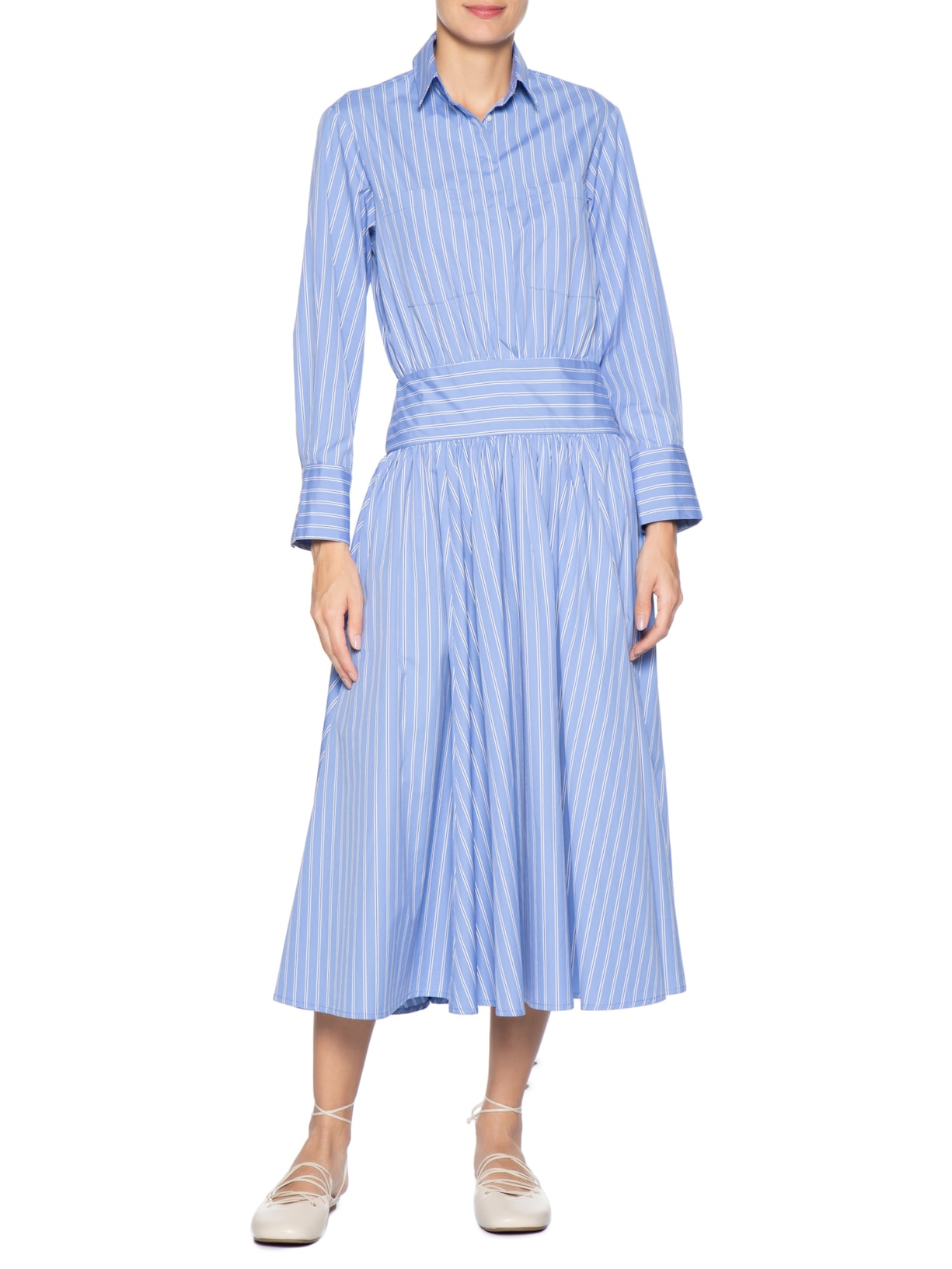 Vestido Chemise Pala Curta Ombro Azul Andrea Marques