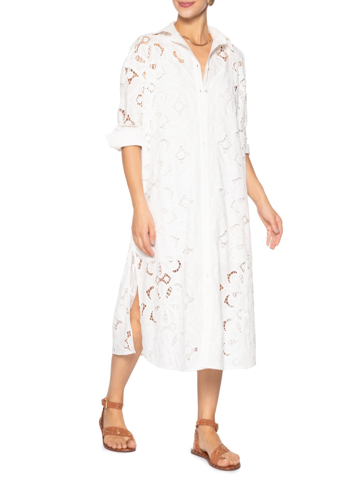 Vestido Chemise Renda Branco Maria Filó