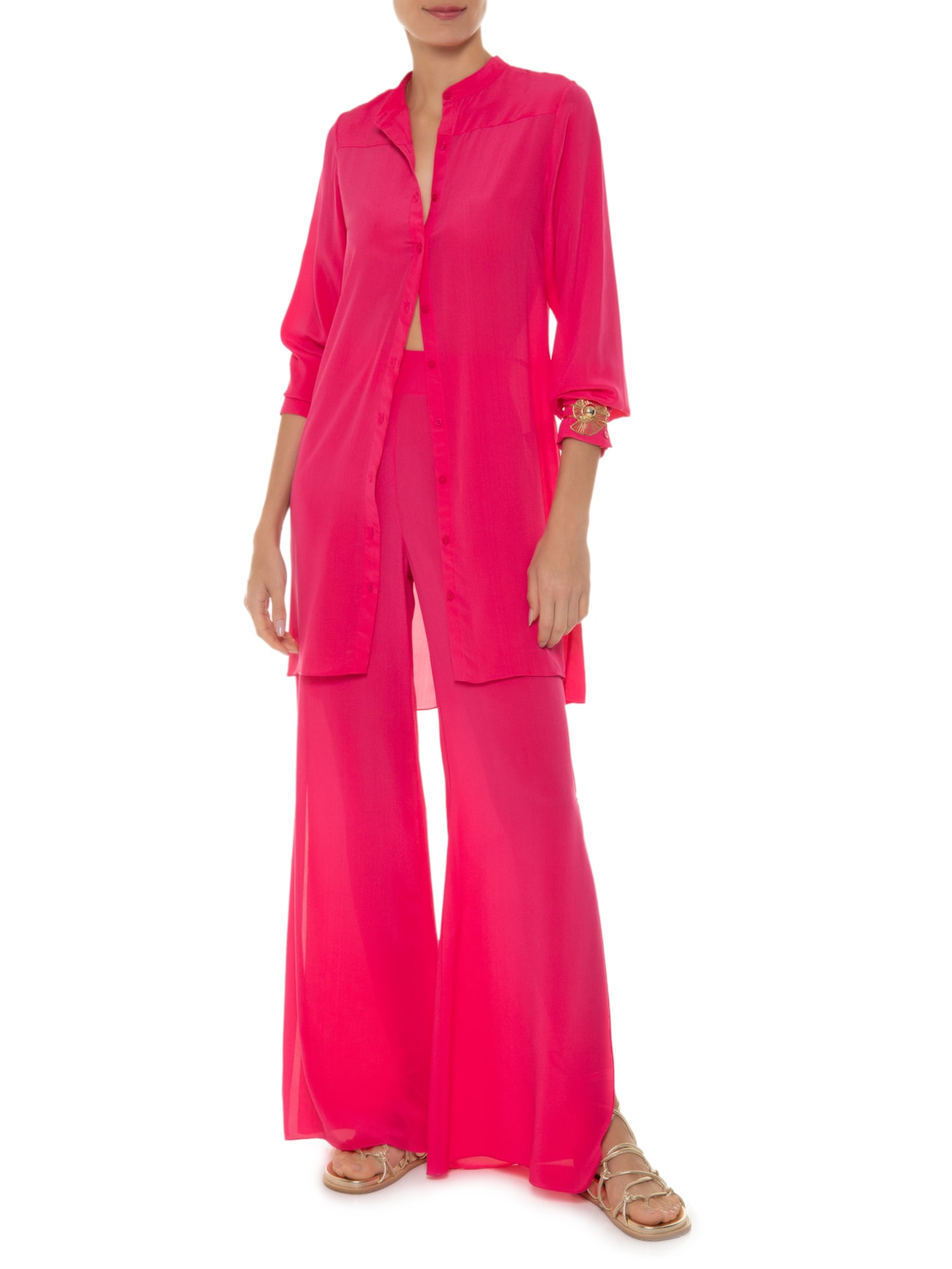 Vestido Chemise Seda Pura Rosa '2Essential