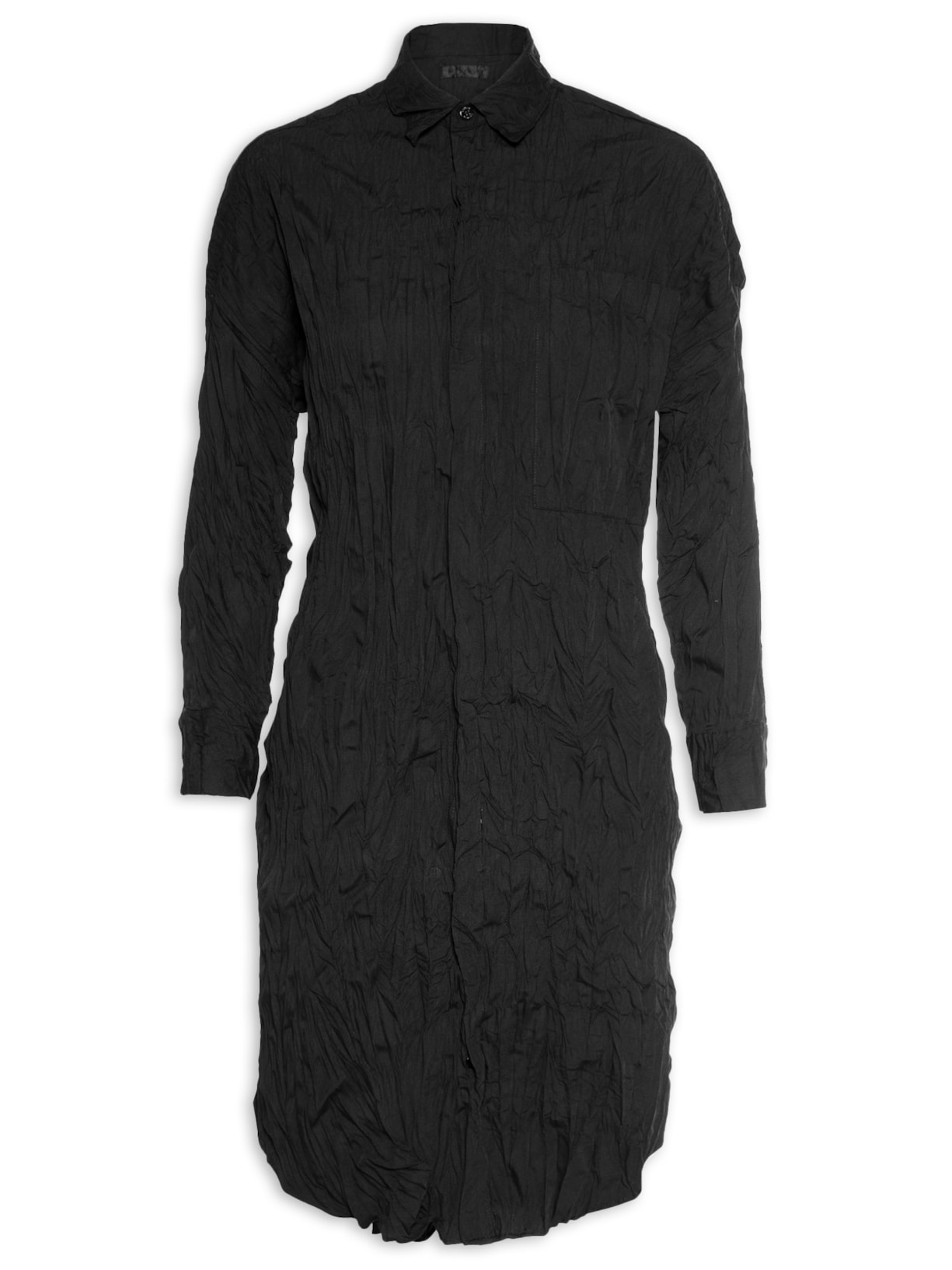 Vestido Chemise Tricoline Pleat - Preto