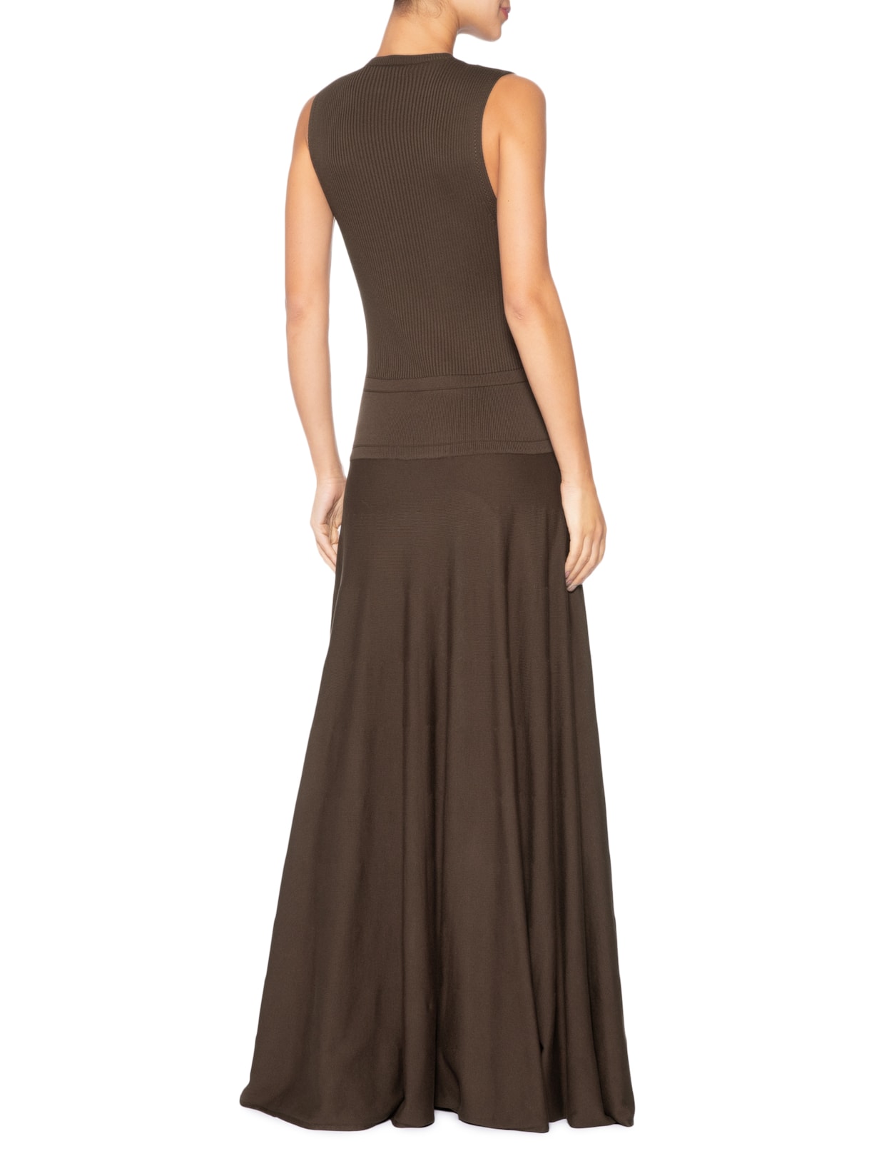 Vestido Cintura Baixa Tricot Decote V Marrom Animale