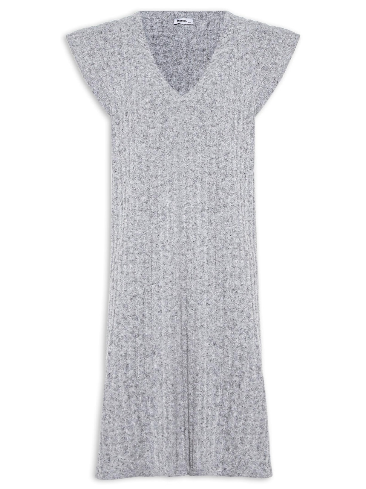 Vestido Colete Tricot Decote V - Cinza