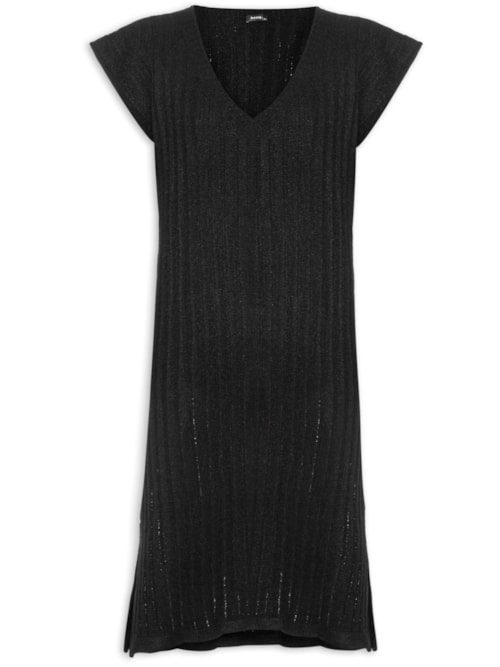 Vestido Colete Tricot Decote V - Preto
