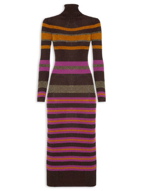 Vestido Colorido Stripes Lurex - Marrom