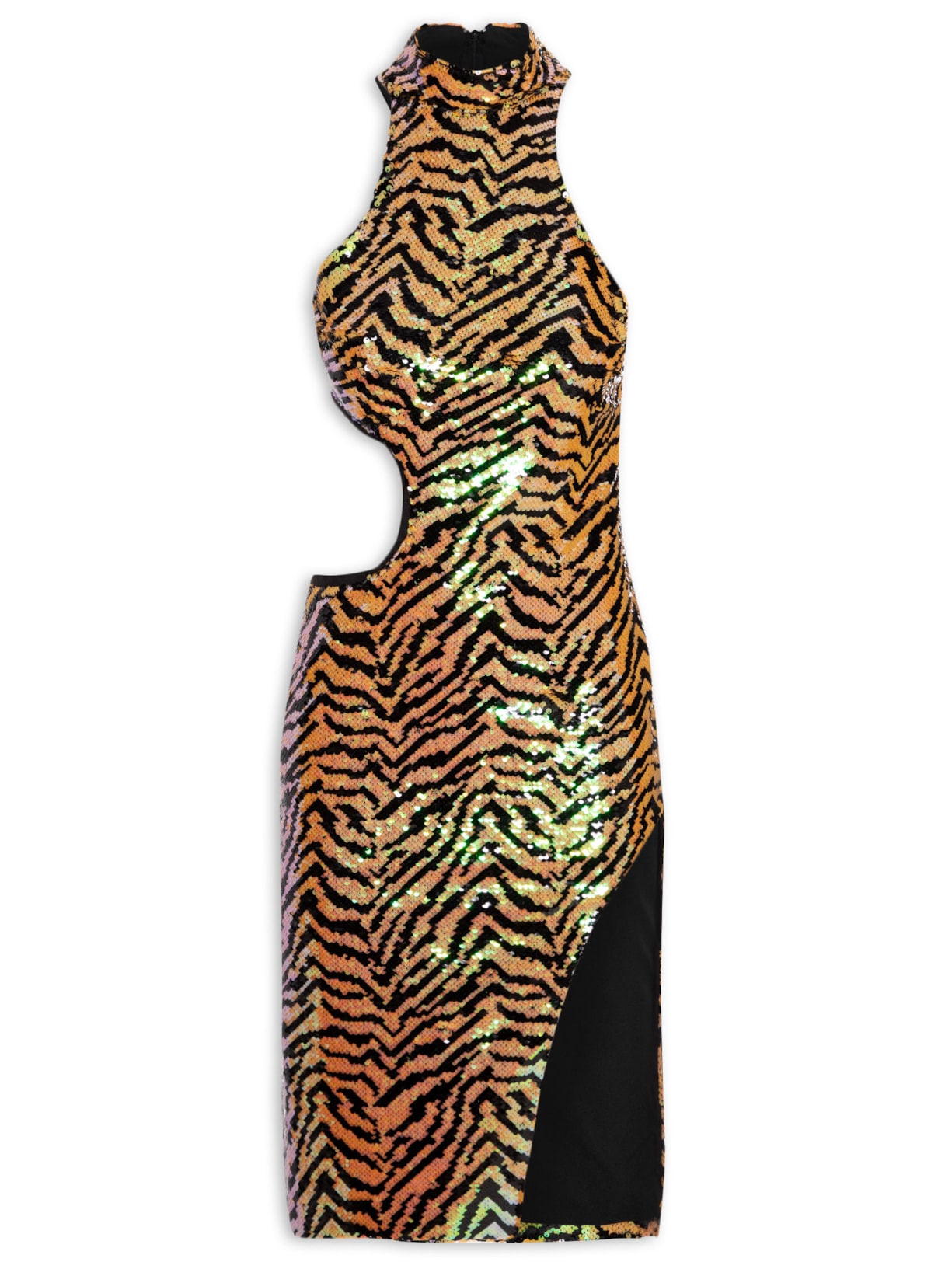 Vestido Com Abertura Paetê Zebra - Animal Print