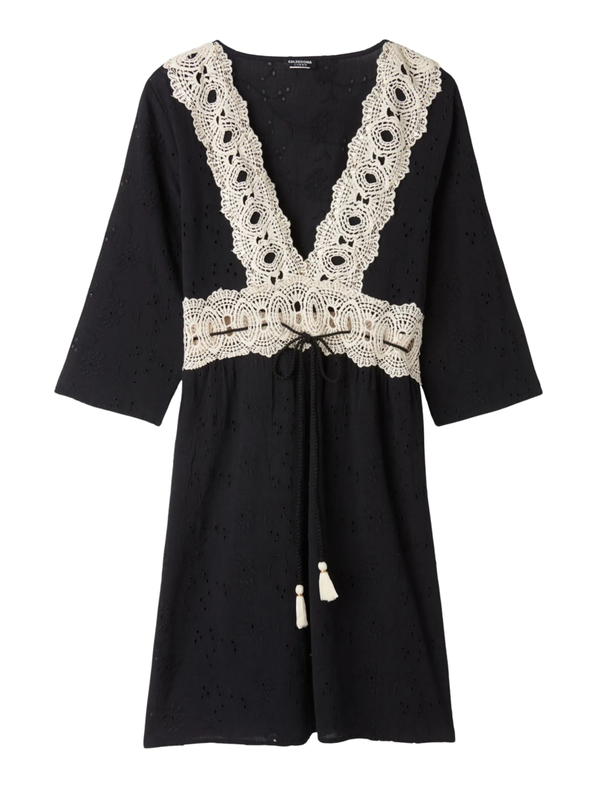 Vestido Com Bordado Inglês Preto Calzedonia