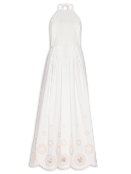 Vestido Com Bordado Na Barra - Branco