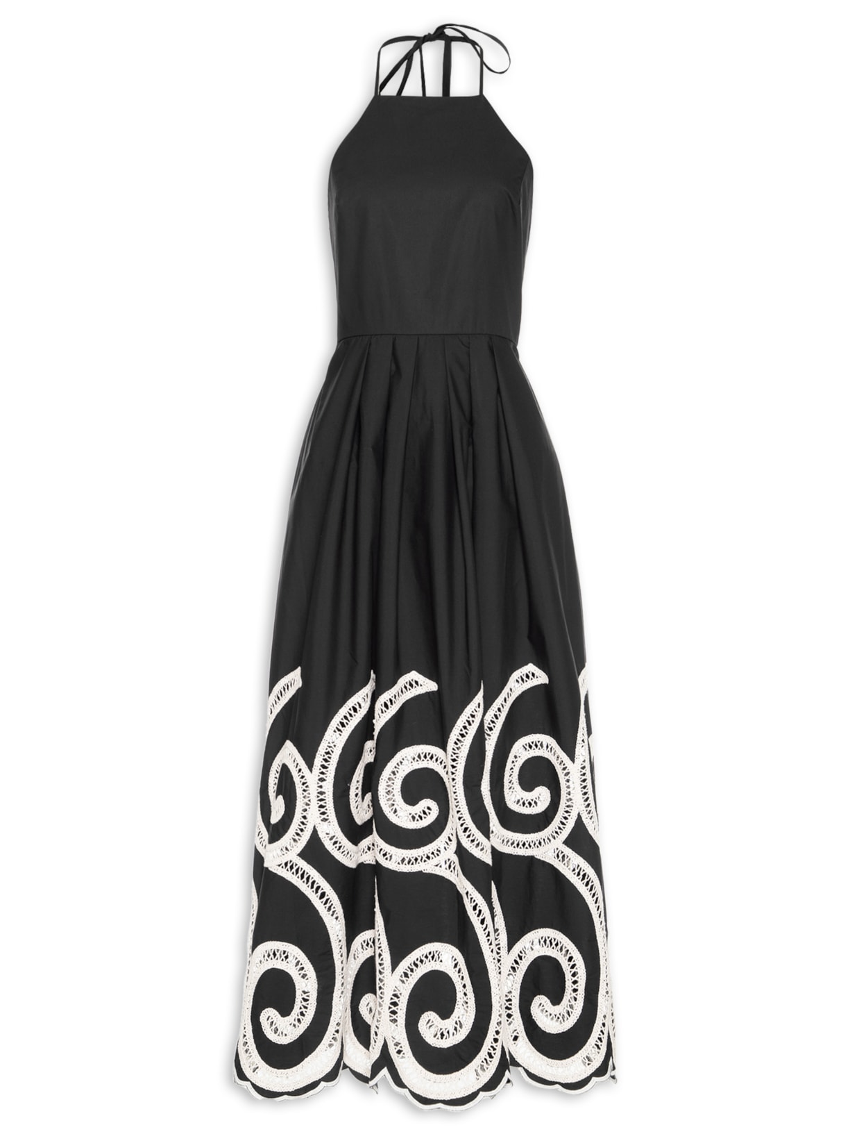 Vestido Com Bordado - Preto