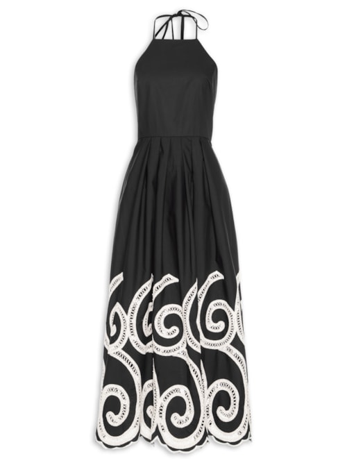 Vestido Com Bordado - Preto