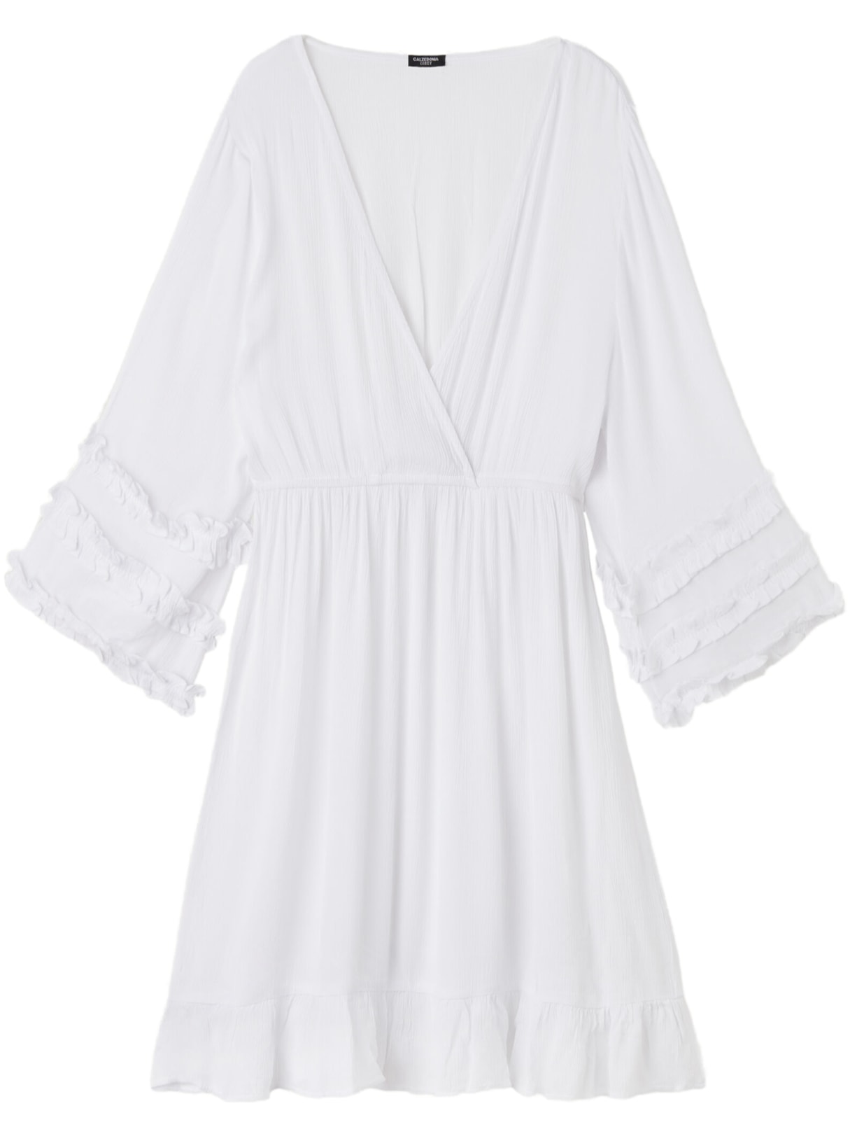 Vestido Com Decote Em v e Babados - Branco