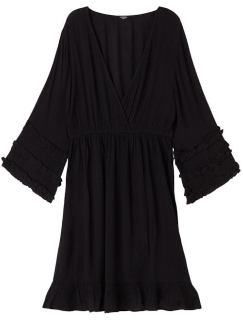 Vestido Com Decote Em v e Babados - Preto