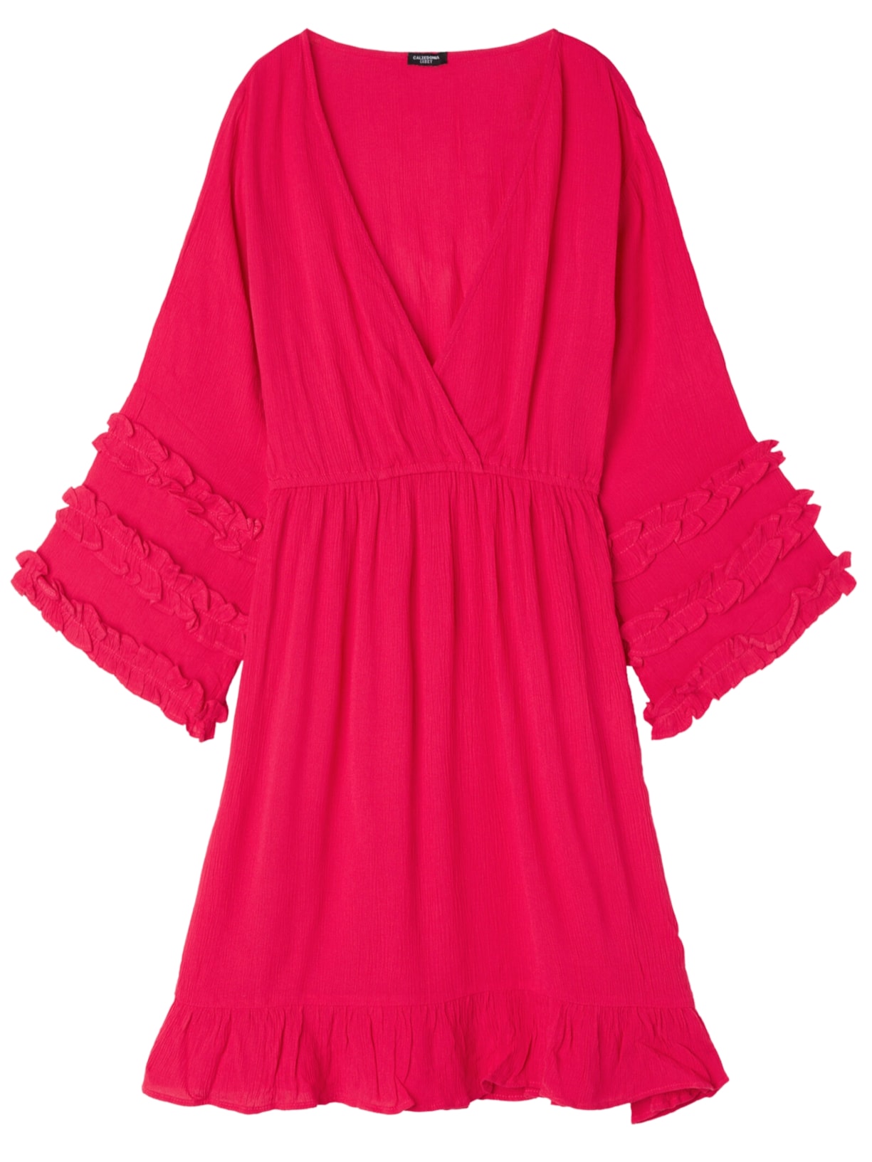 Vestido Com Decote Em v e Babados - Rosa