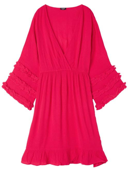 Vestido Com Decote Em v e Babados - Rosa