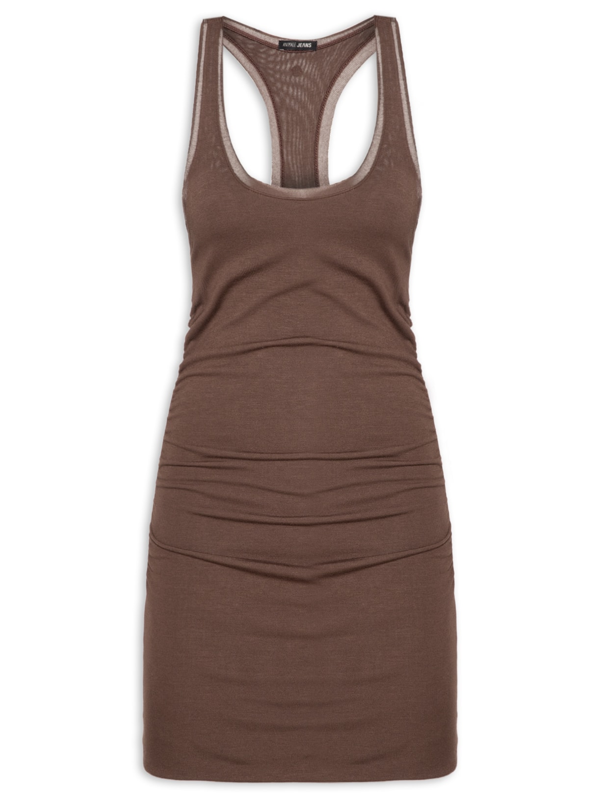 Vestido Com Franzido Lateral Marrom Animale Jeans