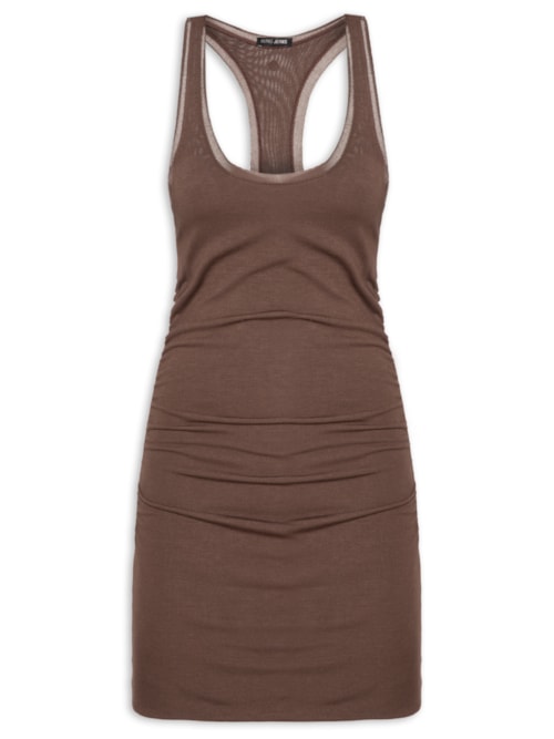 Vestido Com Franzido Lateral - Marrom