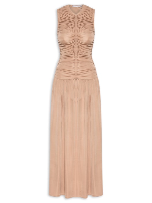 Vestido Com Franzidos - Bege