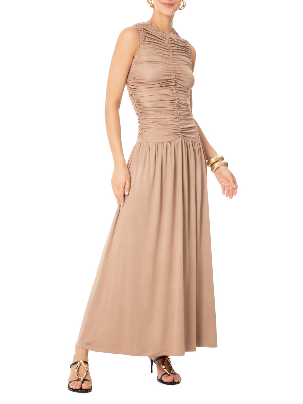 Vestido Com Franzidos Bege  '2Essential