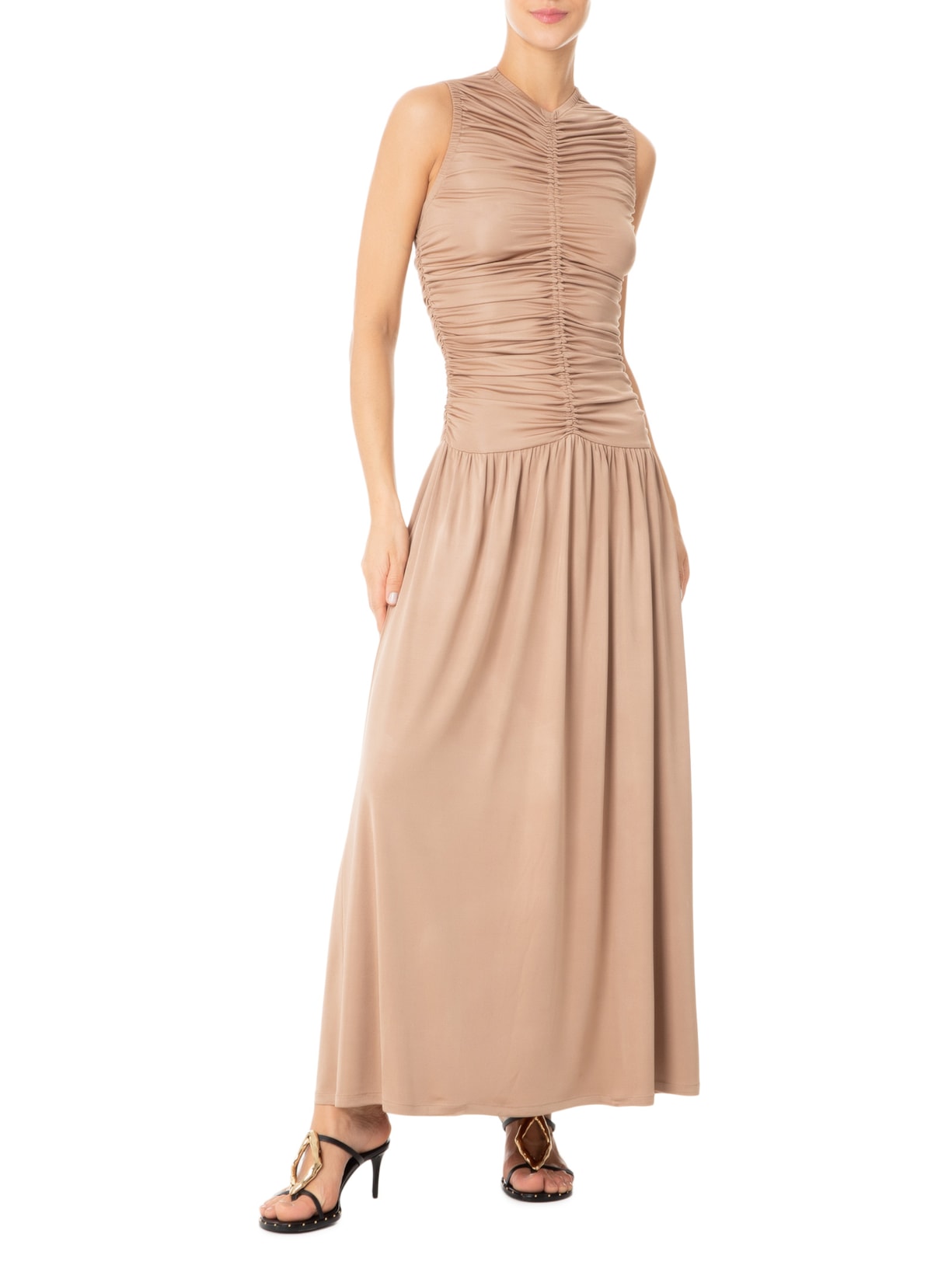 Vestido Com Franzidos Bege  '2Essential