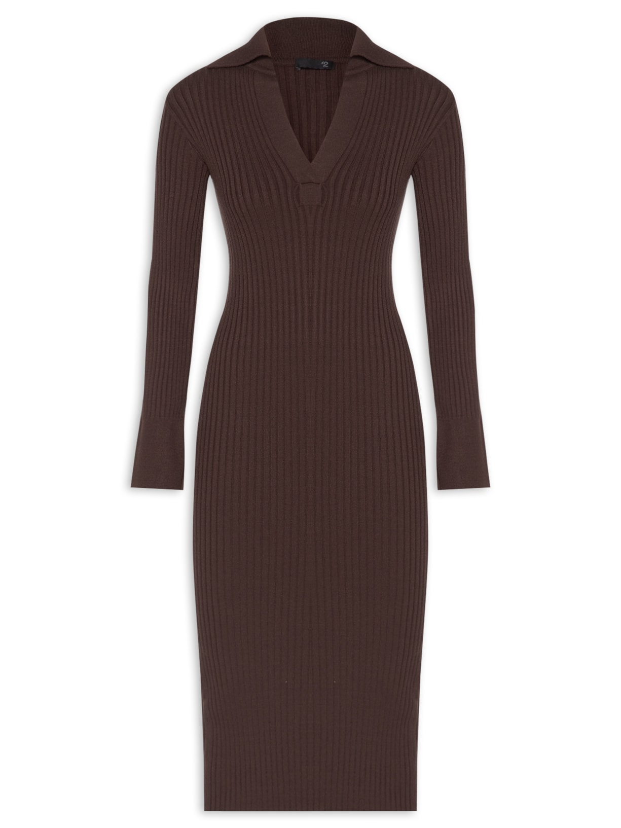 Vestido Com Gola Polo Em Tricot - Marrom